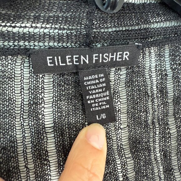 Eileen Fisher Cardigan Organic Italian Linen Blend Open Knit Duster Crepe Black - Picture 11 of 14